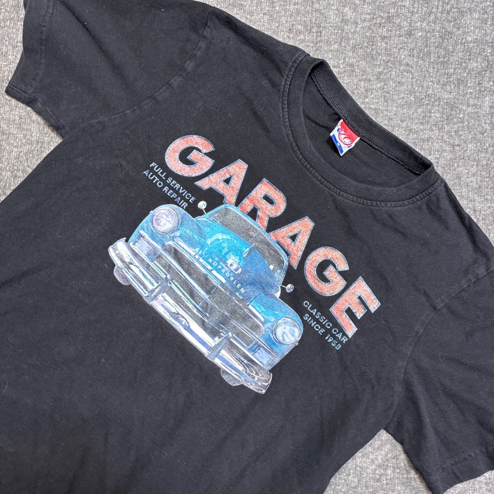No Problem Garage Classic Car‎ Graphic T-Shirt Mens Medium Black Vintage Style